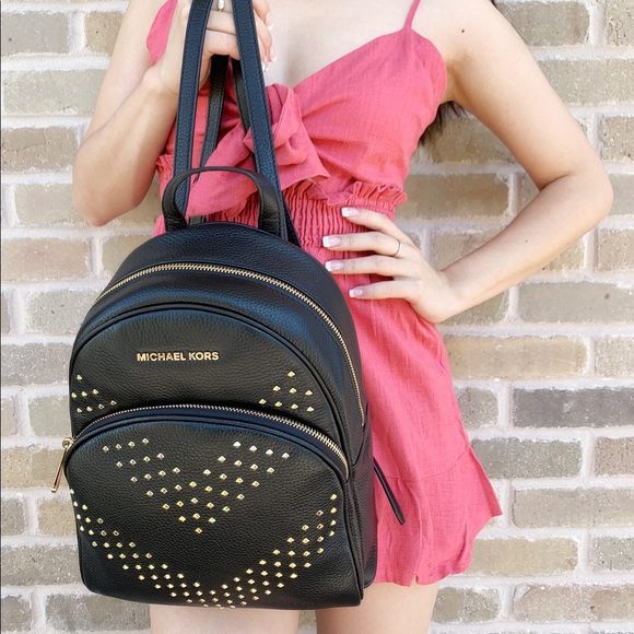 Michael kors black backpack pebbed leather studded - Picture 2 of 7